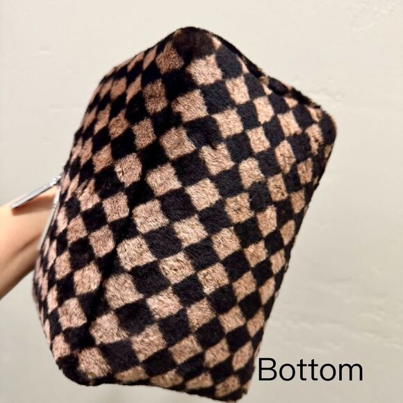 Checkerboard Real Shearling Leather Handmade Boxy Bag Set/Lamb Fur Crossbody Bag - Picture 11 of 16